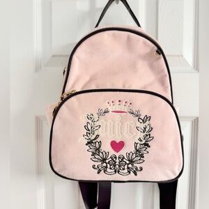 NWT Juicy Couture Mini Pink Velvet Backpack with Black Straps